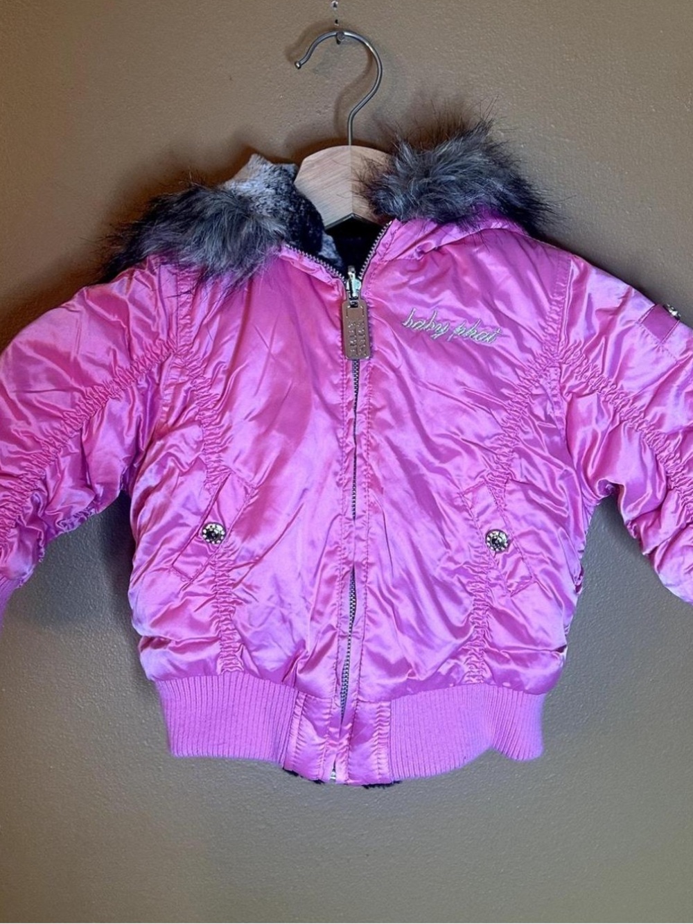 Baby Phat Hot Pink Puff Jacket with Faux Fur Trim